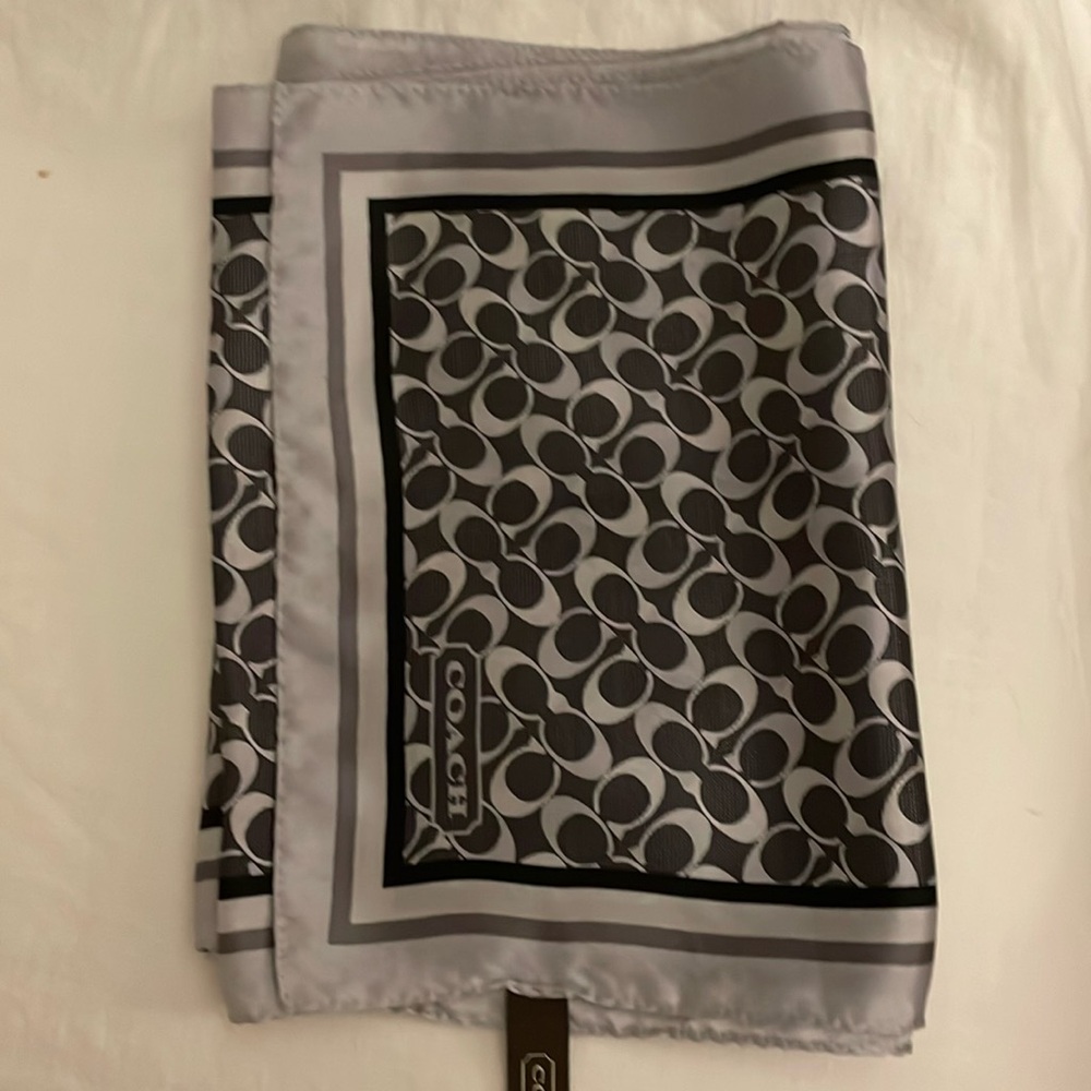 COACH signature gray and black 100% Silk rectangle scarf